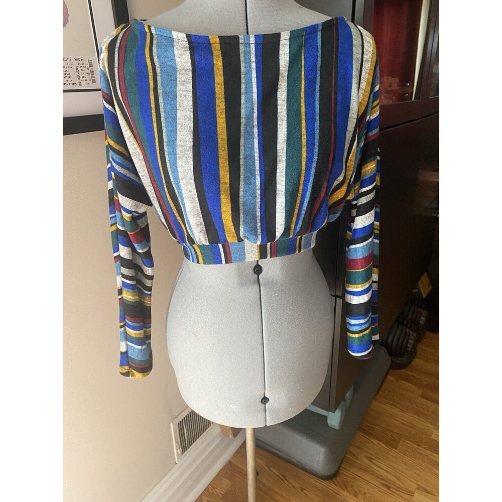 Cle Iuv cheerful colorful rainbow Striped Crop Long Sleeve Top sz M